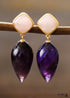 Boho Earrings, Dangle Earrings, Rose Quart Amethysts Teardrop Dangle Earring